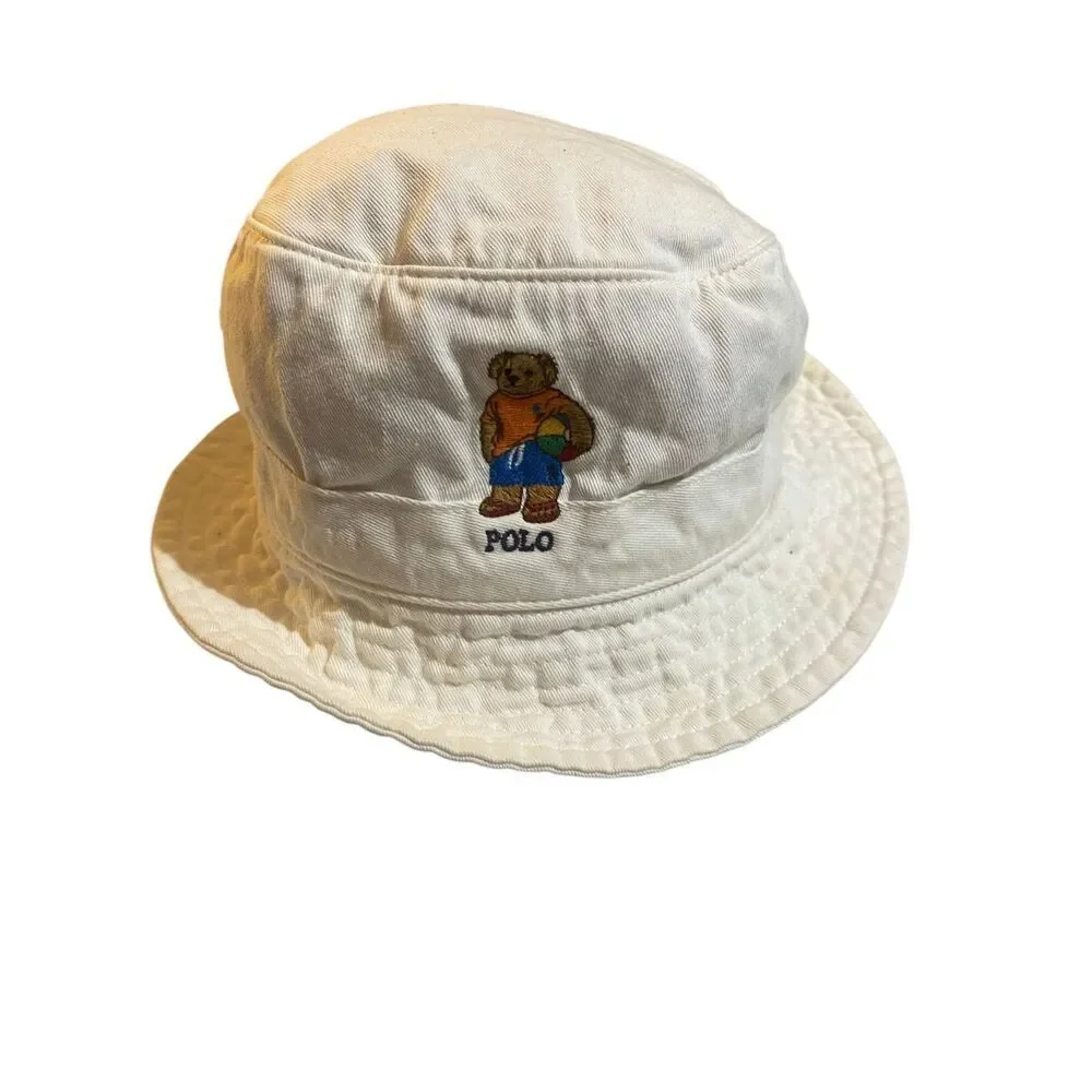 Polo Ralph Lauren kids, white bear with beach ball bucket, hat size S/M